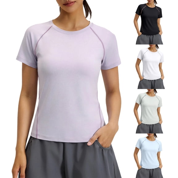 Womens Workout Tops Short Sleeve Crew Neck Yoga Pilates Breathable Athletic Gym Running Shirts White