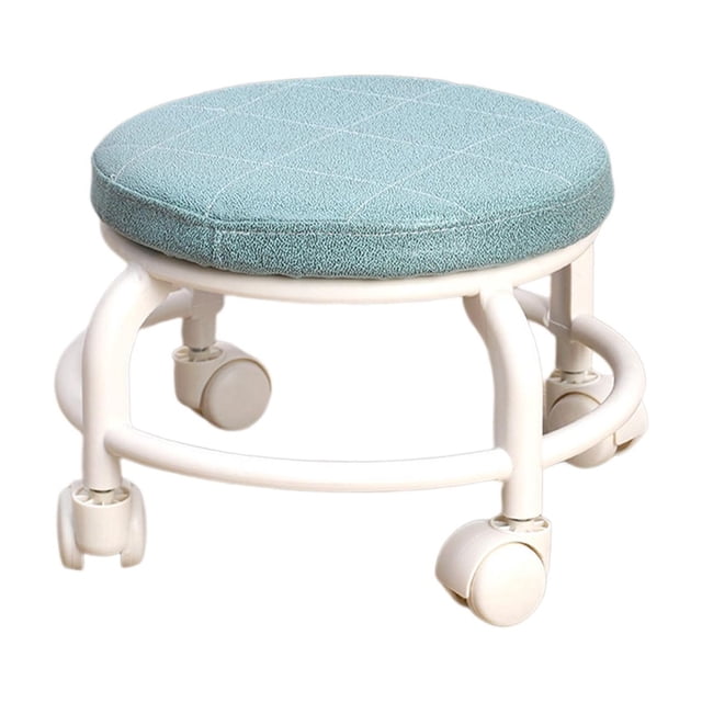 Taburete bajo giratorio con ruedas, resistente taburete para pedicura, taburete para zapatos, asiento para el hogar Azul