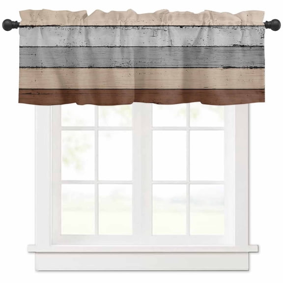 Brown Grey Valances for Windows Farmhouse Kitchen Curtains Valances Rod Pocket Valance Curtains for Kitchen Windows Vintage Stripe Farmhouse Wood Grain Ombre Window Valances for Bathroom 60"x18"