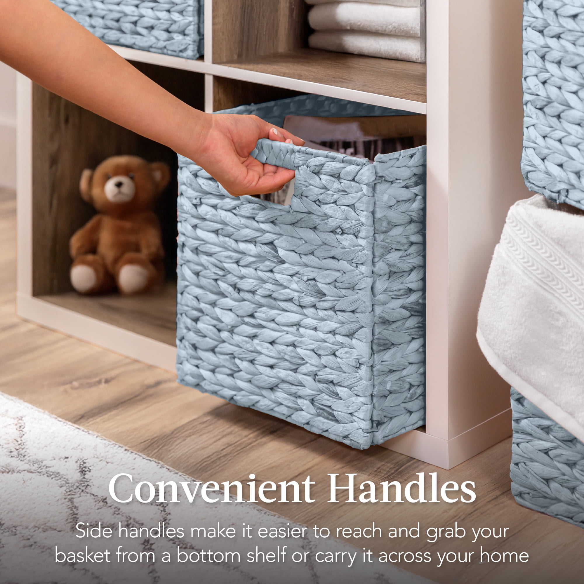 Best Choice Products 10.5x10.5in Hyacinth Storage Baskets, Set of 5 Multipurpose Collapsible Organizers - Blue