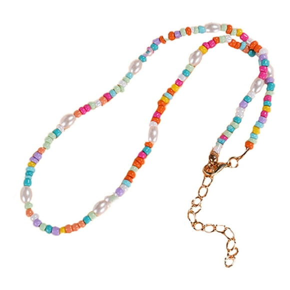 Bangcool Bead Necklace Bohemia Cute Fake Pearl Choker Necklace Summer Necklace for Beach