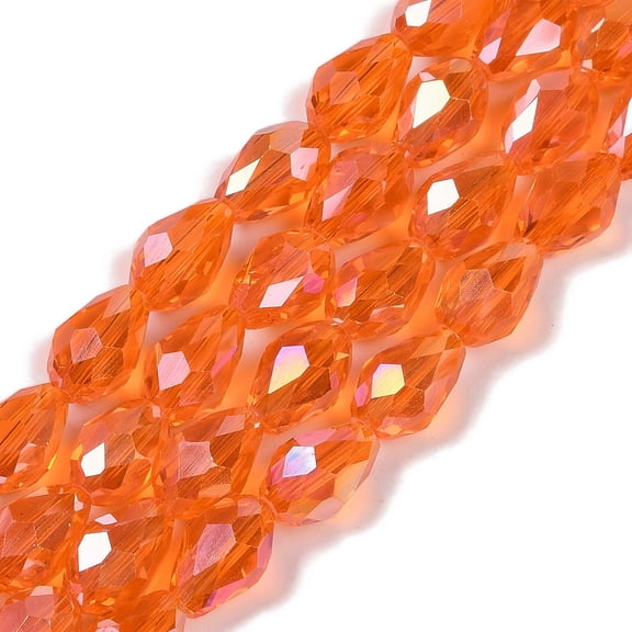 Transparent Electroplate Glass Beads Strands AB color Plated Faceted Teardrop Dark Orange 6x4mm Hole: 0.9mm about 65~67pcs/strand 15.35~16.4''(39~41cm)
