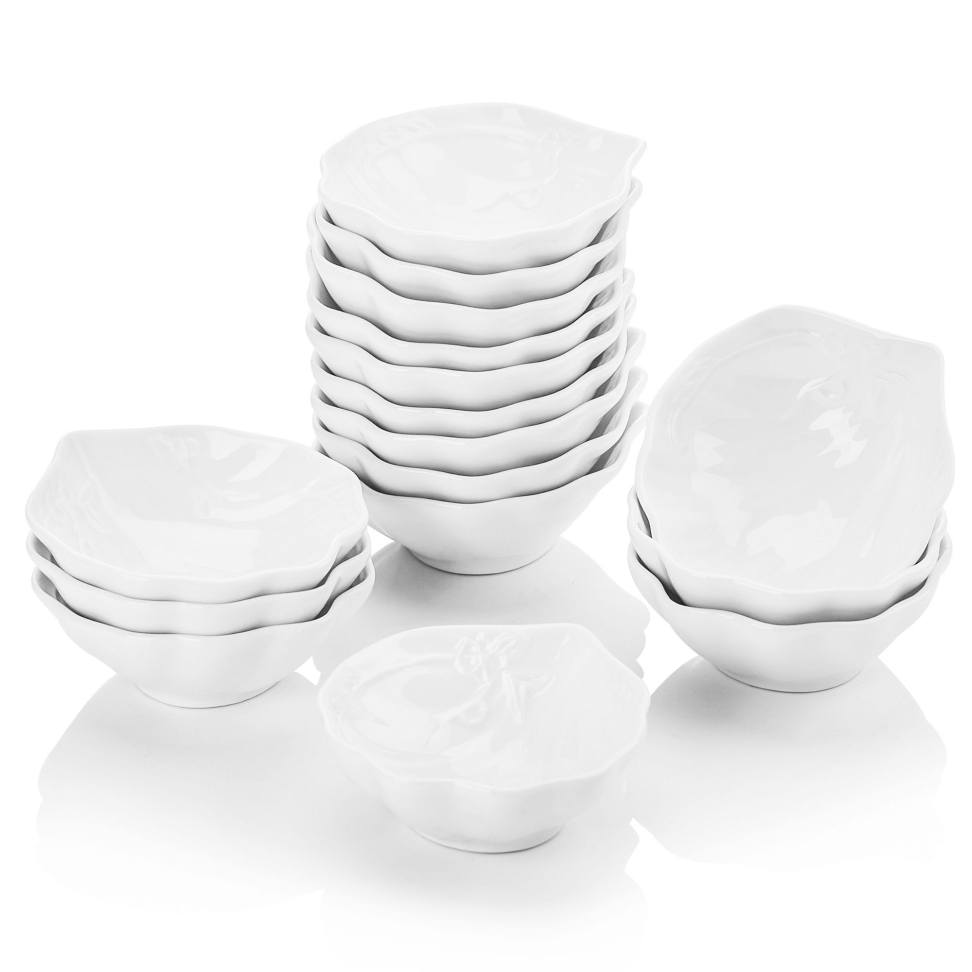 MALACASA, Series Ramekin, 16 pieces Mini Ramekins Ivory White Porcelain