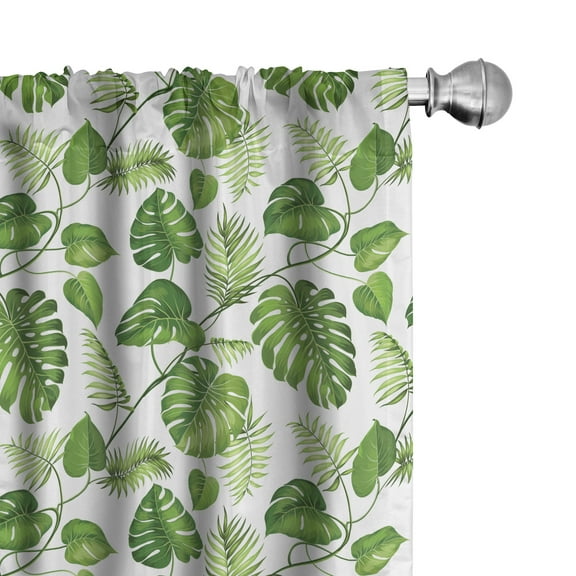 Ambesonne Leaf Window Curtains, Swirls Palm Banana Trees, Each 28" W x 84" L, Pale Green