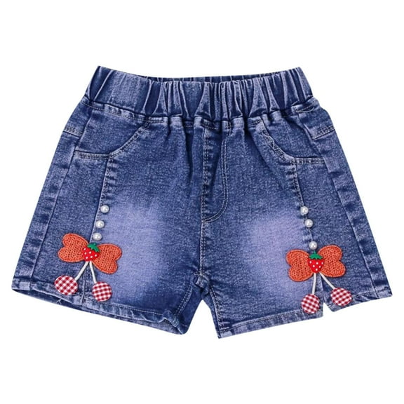 Girls Summer Denim Shorts Bowknot Decor Casual Pull-On Short Jeans Elastic Waist Cute Toddler Shorts 4T