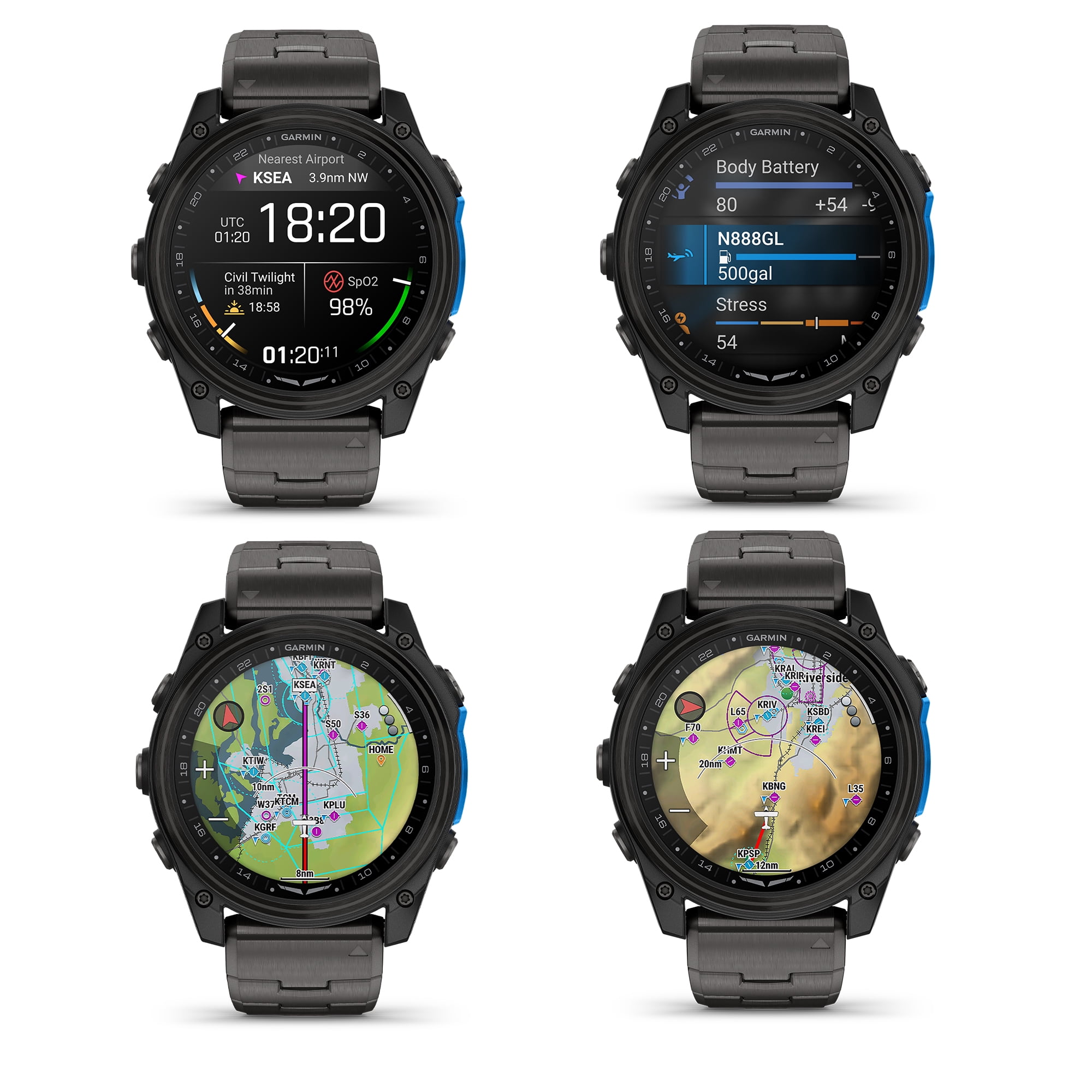 Garmin D2 Mach 2 Aviator Smartwatch, 51mm AMOLED Touchscreen, GPS Moving Map with Aviation Weather, Sapphire Lens, Built-In Flashlight, Carbon Gray DLC Titanium with Vented Bracelet Bundle