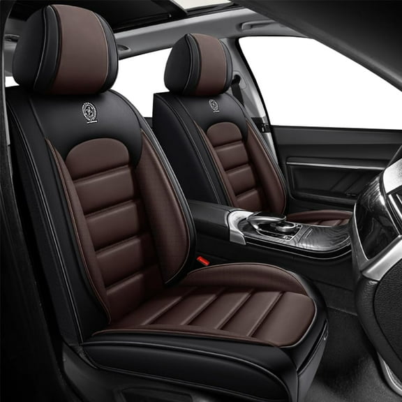 2-Seats Car Seat Covers for 95% Kia Models Leather Auto Vehicle Seat Cushions Waterproof Seat Cover Airbag Compatible(Black&Coffee-Standard)