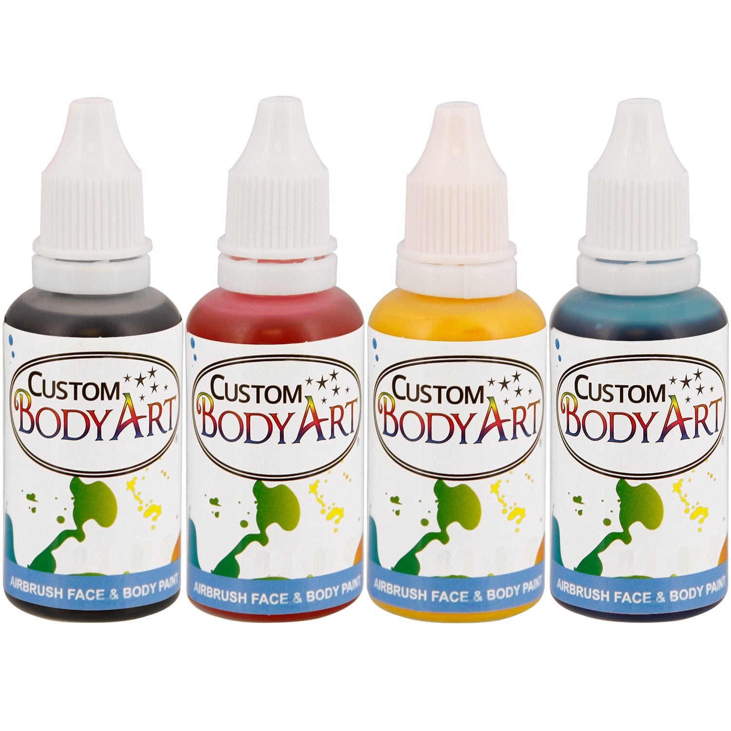 4 Color 1oz Airbrush Face & Body Art Paint Kit WaterBased Custom Temp