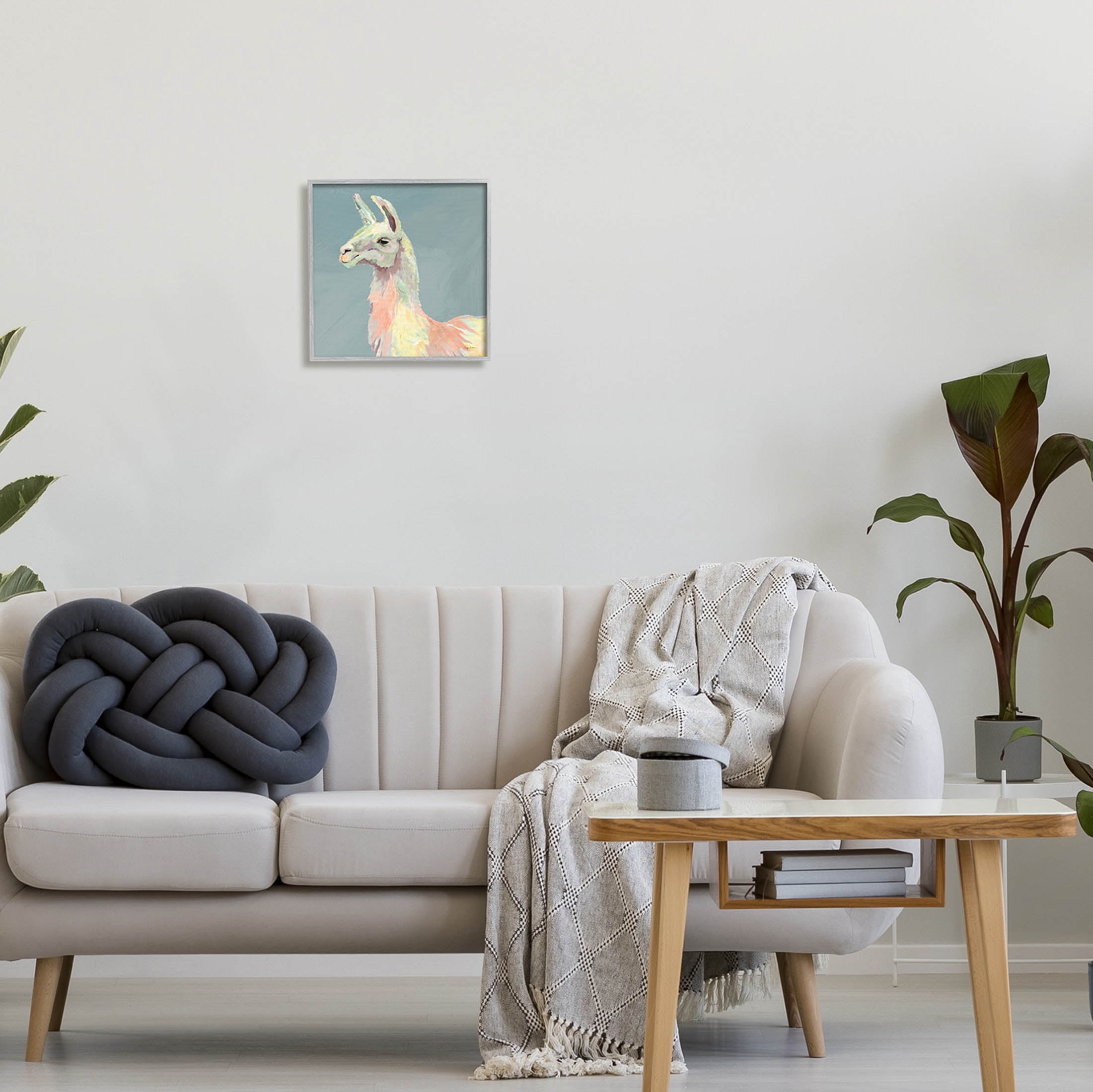 Stupell Industries Pop Style Llama Portrait Painting Gray Framed Art Print Wall Art, Design by Avery Tillmon