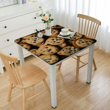 

Waterproof Square Table Cloth Cover Decorations Square Tablecloth for Home Dining Room Kitchen Decor Food Chocolate Chip Biscuits Printed
