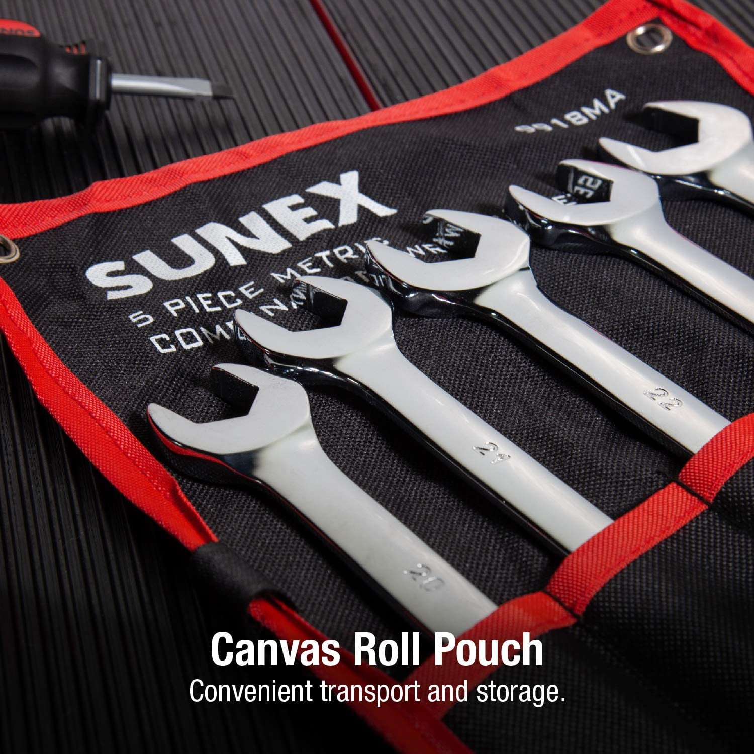 Sunex 9918MA 5pc Metric Full Polished V-Groove Combination Wrench Set