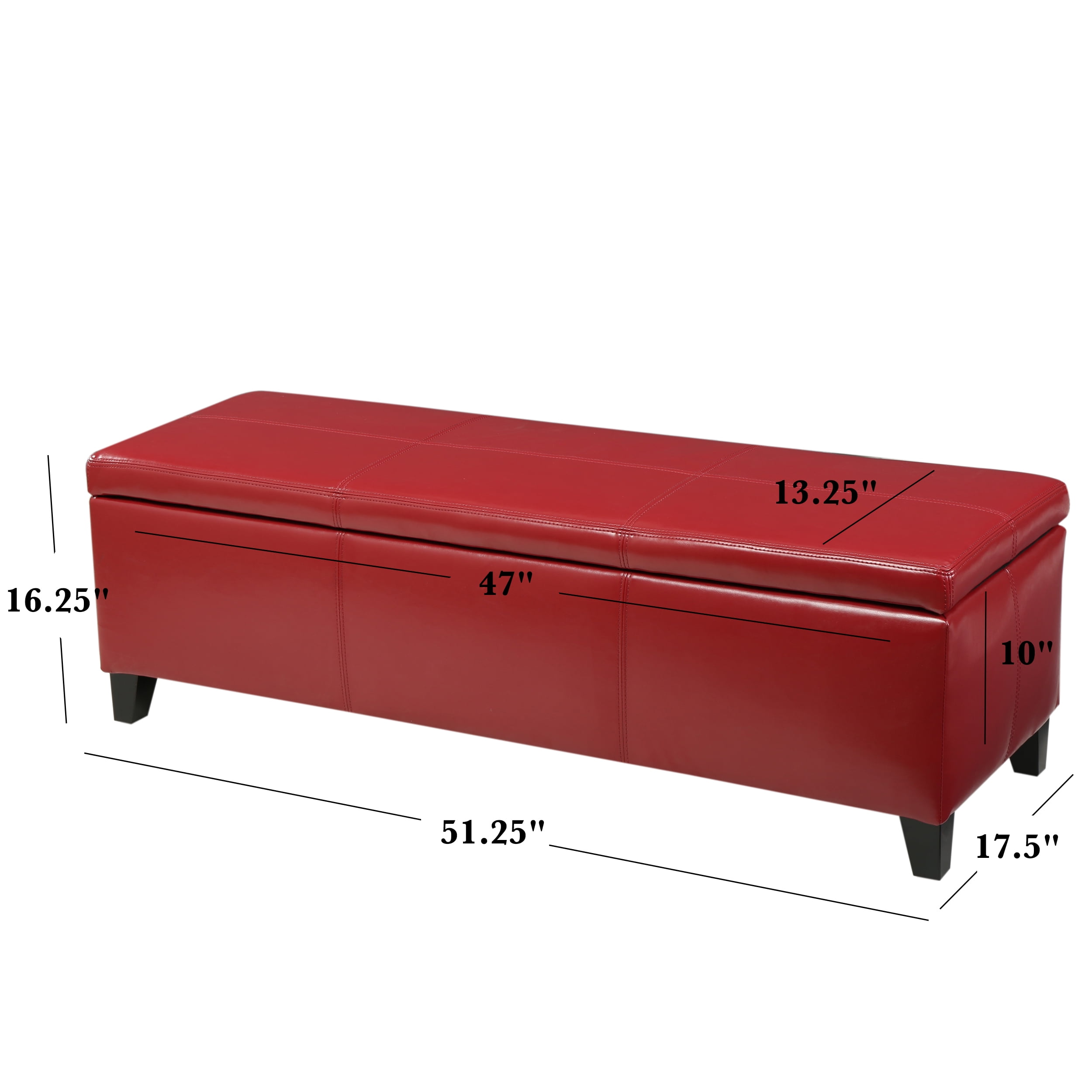 Noble House Gentry Red Faux Leather Storage Ottoman