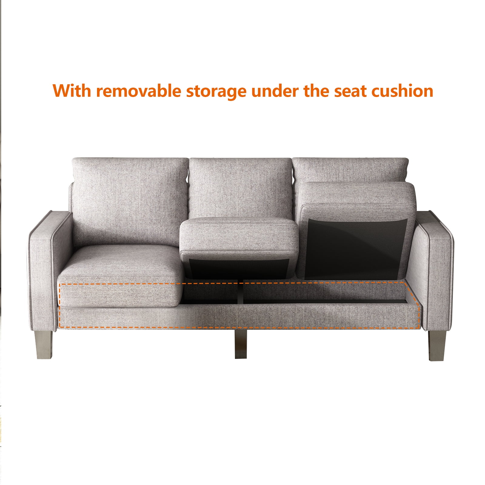 DEALTOPS Modern Sectional Sofa Couch Upholstered Sofa Storage Couches 3 Seater Sofa Chair for Living Room - Light Gray