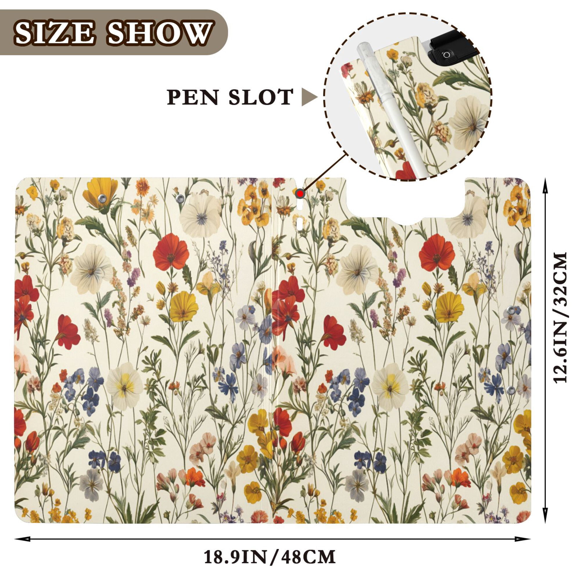 FORMRS A4 Clipboard Folder with Pen Holder Horizontal Foldable School Office Binder, Beige Floral