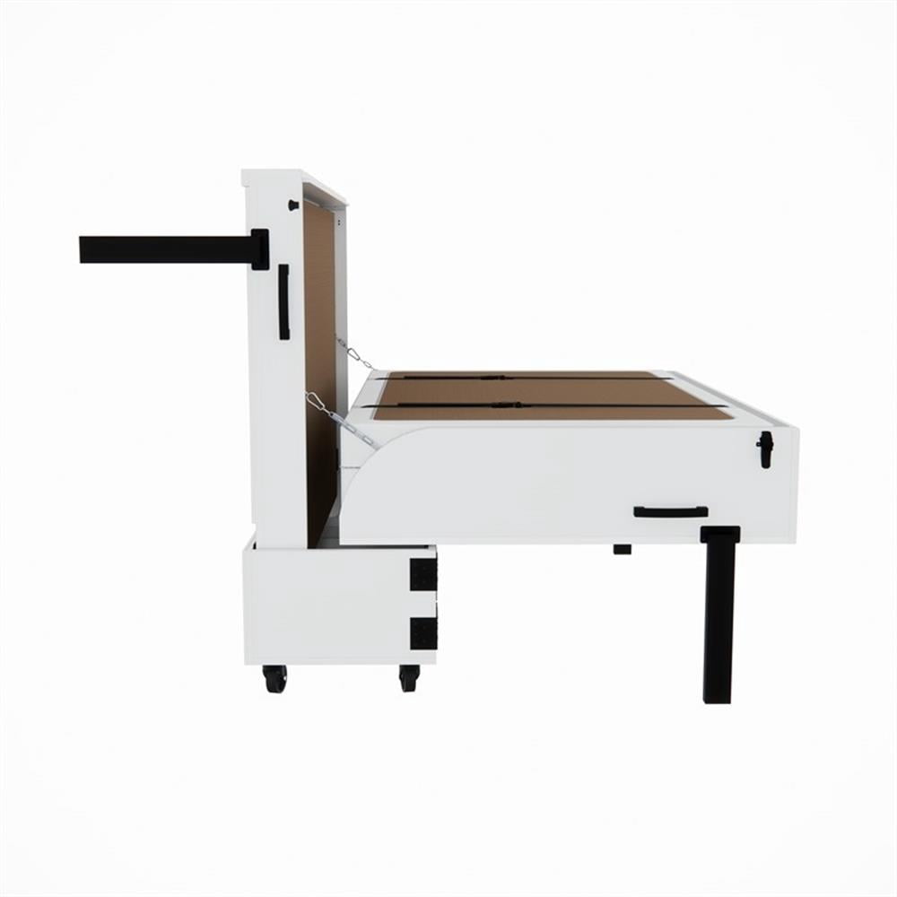 RoomAndLoft Queen Size Mobile Murphy Cabinet Bed in White Solid Wood