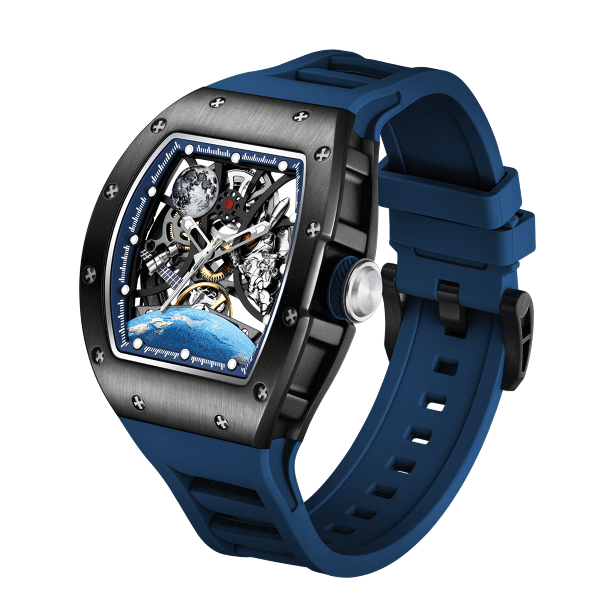 MEGIR Skeleton Dial Automatic Mechanical Movement Watches for Men Waterproof Sport Wristwatch Clock
