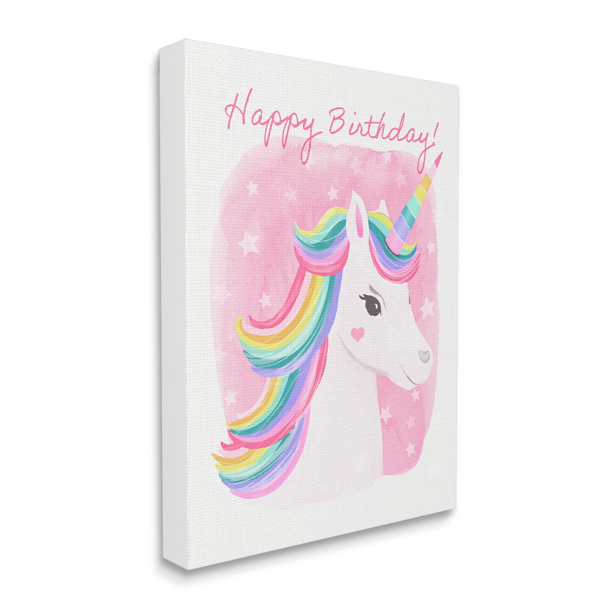 Stupell Industries Happy Birthday Unicorn Fairy Tales & Fantasy Painting Gallery Wrapped Canvas Print Wall Art, 30 x 40