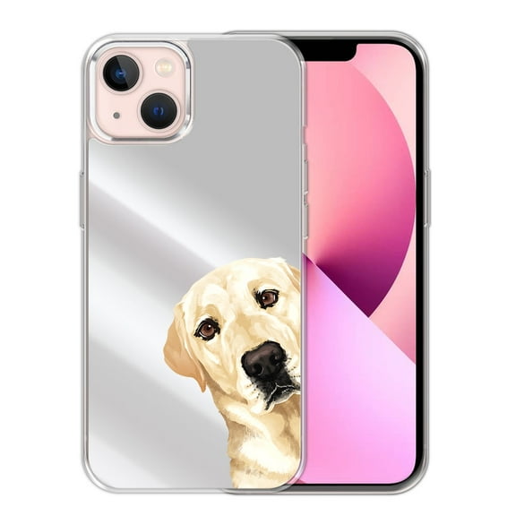 WIRESTER Stylish Mirror Back Case for Women, Slim & Shockproof Phone Cover Compatible with Apple iPhone 13 6.1" 2021 - Cream Labrador Retriever Dog Hide And Seek
