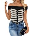 thumbnail image 3 of Womens Sweater Tops Summer Off Shoulder Sweaters Boat Neck Sleeveless Relaxed Fit Knitted Pullover Top Black S, 3 of 10