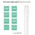thumbnail image 2 of Luxrite LED 2FT T8 Tube Light, 12W, 3000K Soft White, 1100 Lumens, 120V-277V, ETL Listed, G13 Base 6-Pack, 2 of 6