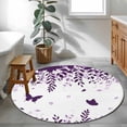 thumbnail image 3 of Round Rugs 3 Ft, Purple Spring Botanical Non Slip Area Rugs for Kitchen Bedroom Entryway, Weeping Eucalyptus Butterfly Washable Carpet Runner Rug Floor Mats for Bedroom Home Decor, 3 of 8