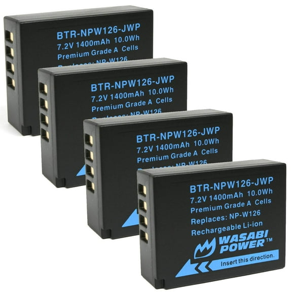 Wasabi Power Batterie (Lot de 4) pour Fujifilm NP-W126 et FinePix HS33EXR, HS50EXR, X-T100, X-T200, X100F, X100V, X-A10, X-E2S, X-E3, X-E4, X-Pro2, X-Pro3, X-T1, X-T2, X-T3, X-T10, X-T20, X-T30, X-T30 II