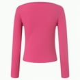 thumbnail image 4 of Towmus Womens Long Sleeve Scoop Neck Ribbed Knit Fitted Casual Tops Tee Slim Basic Shirts, Hot Pink, M, 4 of 6