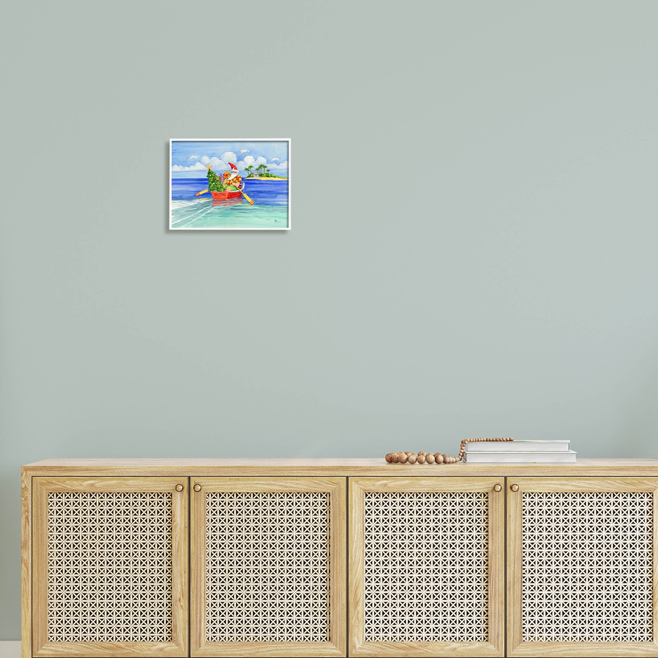 Stupell Industries Santa's Delivery Tropical Christmas Boat Painting White Framed Art Print Wall Art, Design by Paul Brent