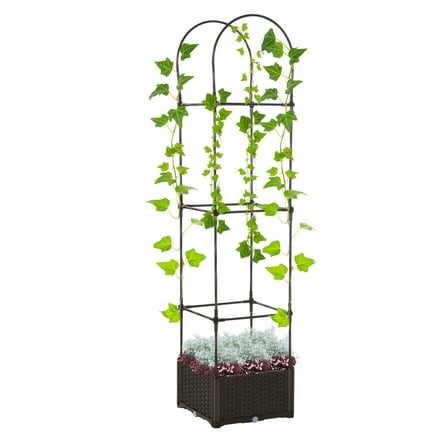 Raised Garden Bed with Trellis, 69.7" Self-Watering Tomato Planter, Climbing Plant Vegetable Flower Box, 2-in-1 Design, Outdoor Elevated Planter