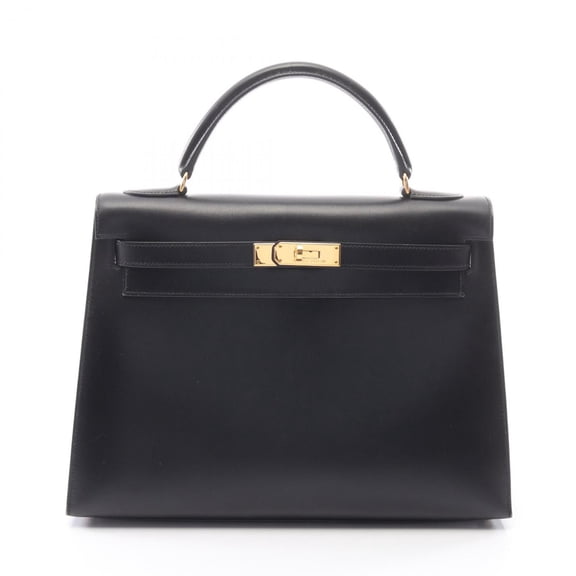 Pre-Owned Hermes Kelly 32, 2-way handbag, calfskin (box calf leather), black.