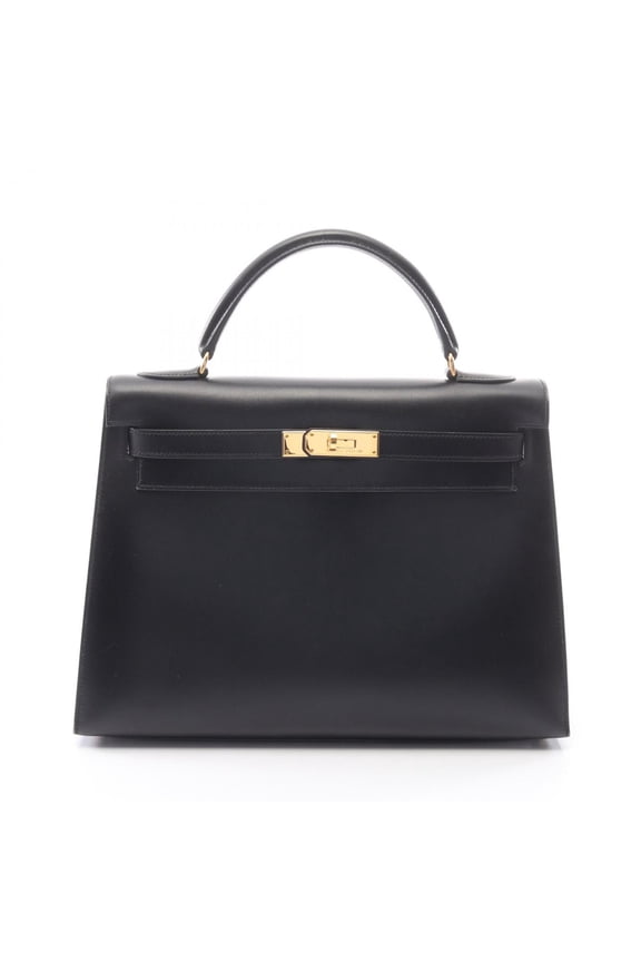 Pre-Owned Hermes Kelly 32, 2-way handbag, calfskin (box calf leather), black.