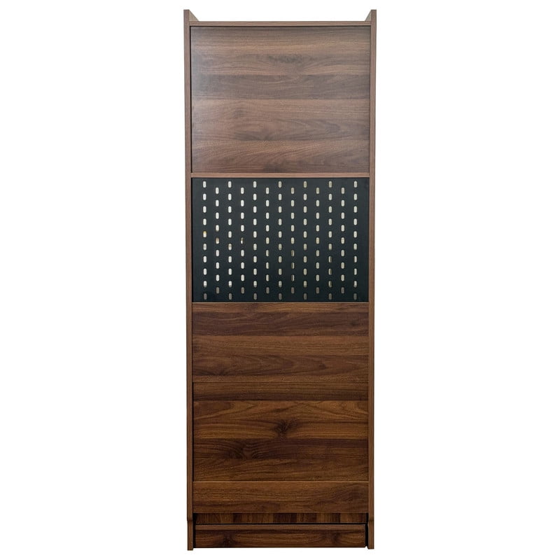 Foldable Computer Desk with 2 Sliding Glass Doors, Writing Study Table with Pegboard, Office Desk Workstation with Storage Shelves for Home Office