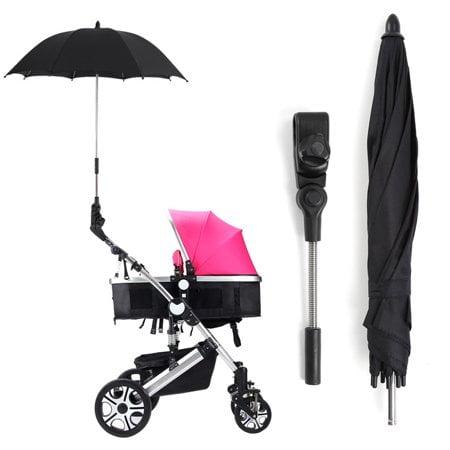 WALFRONT Sun Rain Parasol Umbrella + Clip Black,Baby strollers Umbrella,Baby Stroller Wheelchair Pushchair Pram UV Rays Sun Rain Parasol Umbrella + Clip (Best 3 Wheel Pushchair)