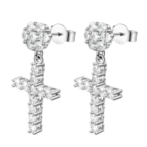 14K Gold Plated 5A Cubic Zirconia Huggie Hoop Earrings With Cross Drop Dangle Earrings for Women Hypoallergenic Jewelry Gift