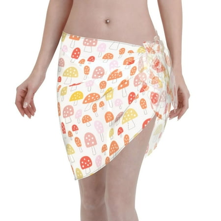 Disketp Cute Cartoon Mushrooms Women Swimsuit Cover Up Short Chiffon Summer Beach Sarong Bikini Wrap Skirt Bathing Suit