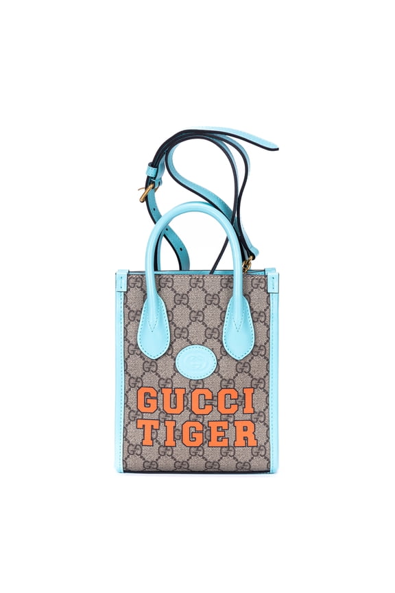 Pre-Owned Gucci Beige/Blue Tiger Tote Mini Handbag Supreme Coated Canvas