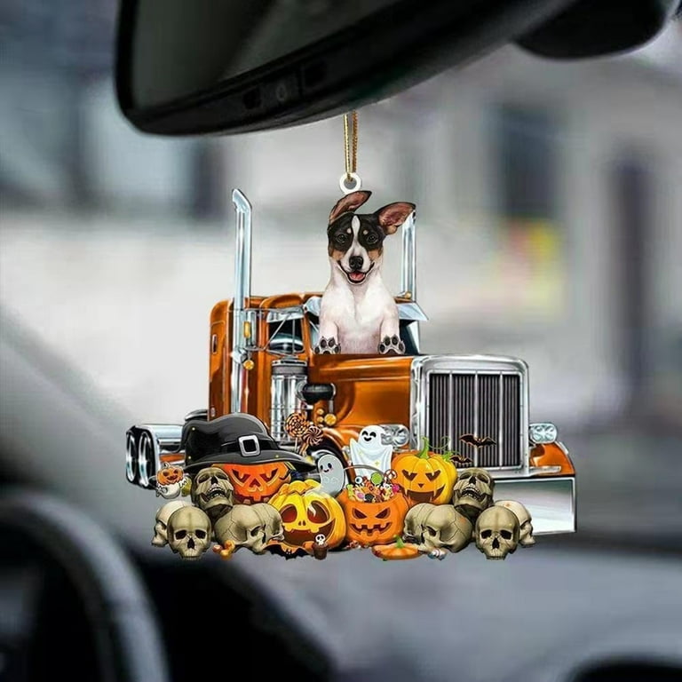 Yesbay Funny Cat Dog Witch Hat Pumpkin Shape Car Mirror Pendant Auto Rear  View Mirror Hanging Ornament Car Decoration 