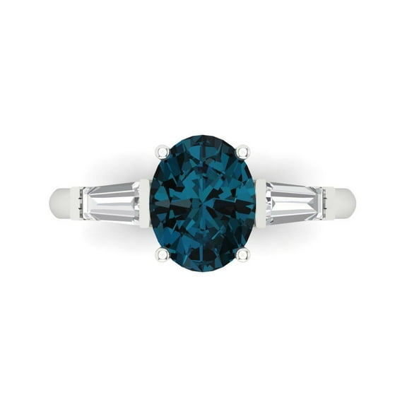 Three-Stone Engagement Ring for Women - 2.5ct Natural London Blue Topaz in 18K White Gold Promise Ring