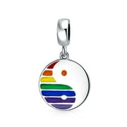 Inspirational Circle Disc  Rainbow Gay Pride Rights Ytin Yang Symbol Dangle Charm Bead for Women for Teen .925 Sterling Silver Fits European Bracelet