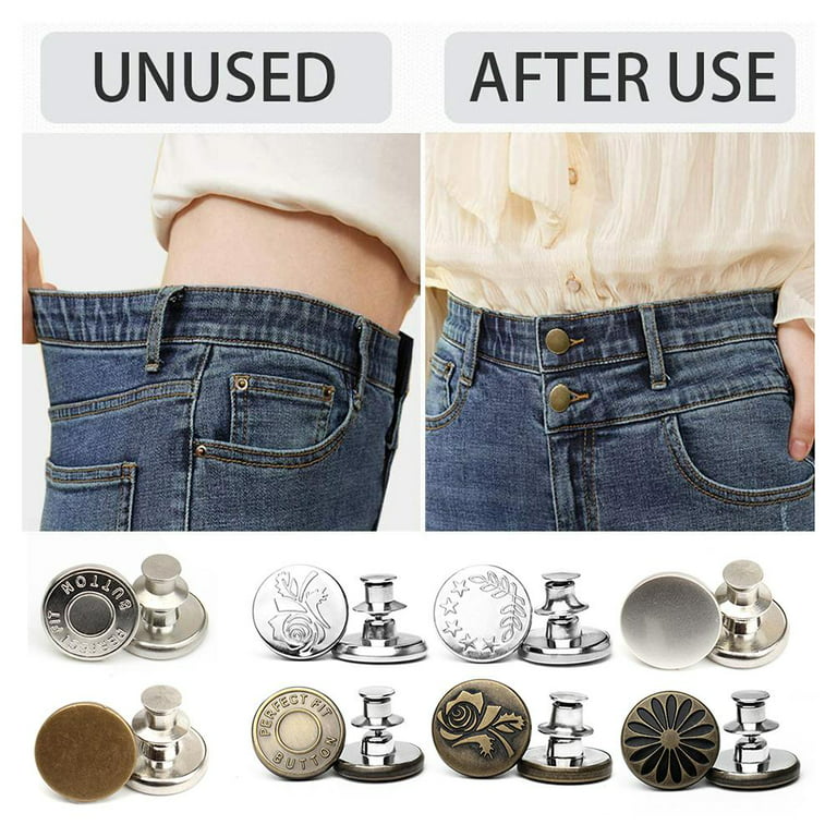 8 Sets of 17 mm Pants Button Jean Buttons Pins for Loose Jeans, Adjustable  Button for Jeans, Reusable and Adjustable Metal Pants Button Tightener