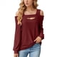 thumbnail image 1 of Blusa de Verano con Escote Cuadrado y Hombros Descubiertos para Mujer, Color Rojo Vino XXL, 1 of 8