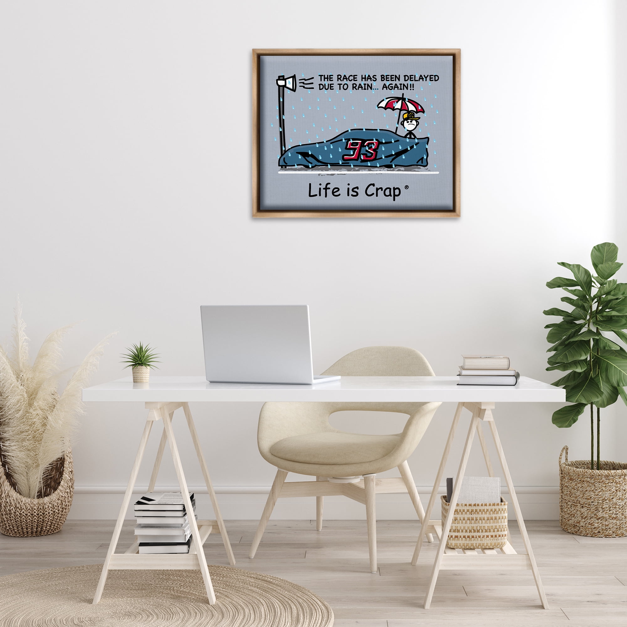 Stupell Industries Rain Delayed Race Novelty & Humor Painting Brown Floater Framed Canvas Art Print Wall Art, 31 x 25