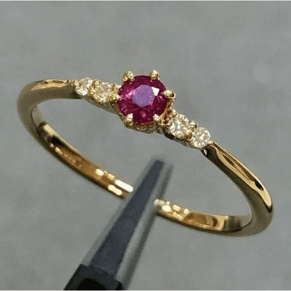 Vintage Red Ruby Ring Engagement Ring, Round Cut Gems, Art Deco Diamond Wedding Band, 3 Stone Unique Women Bridal Promise Ring, All Sizes Available.