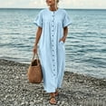 thumbnail image 2 of Bxsruta Womens Maxi Dress Casual Short Sleeve Button Down Shirt Dress Flowy Long Dresses, 2 of 7