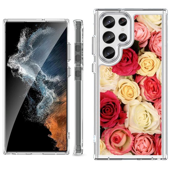 Shockproof Bumper Phone Case for Samsung Galaxy S23 Ultra 5G, by OneToughShield ® - Rose Bouquet
