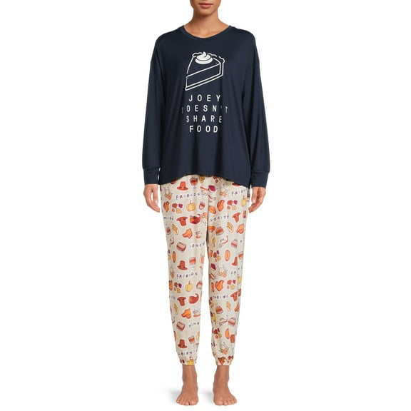 Warner Bros. Long Sleeve Round Neck Graphic Print Pajamas (Women's or Women's Plus) 2 Piece Set