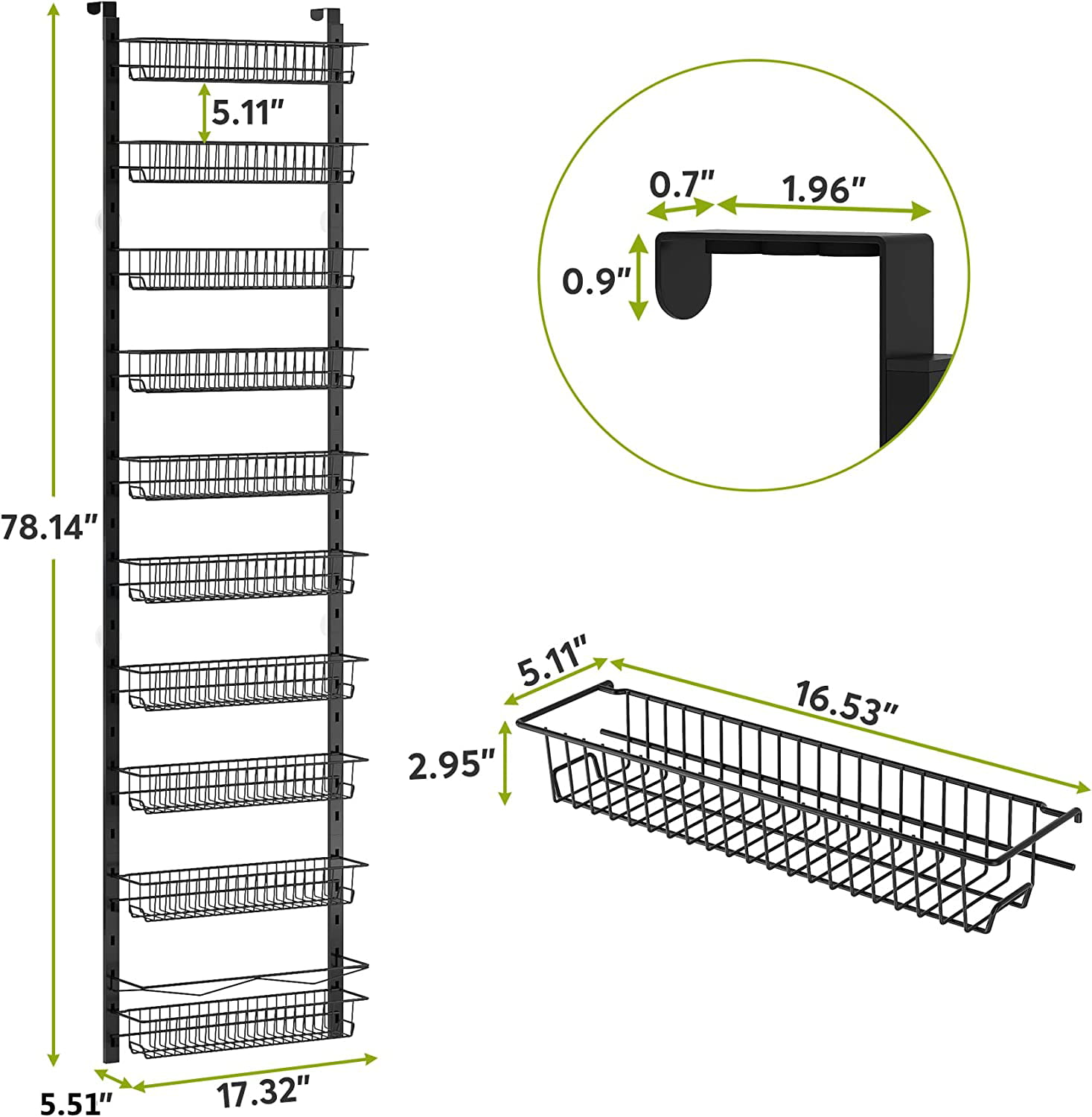 Zitaloken Over The Door Pantry Organizer, 4 Tiers Hanging Spice Rack with  Adjustable and Foldable Metal Wire Basket, Pantry Door Organization and