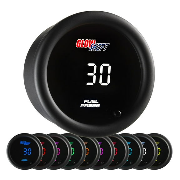 GlowShift | 2-1/16 (52mm) 10 Color Digital Series 30 PSI Fuel Pressure Gauge for Cars and Trucks