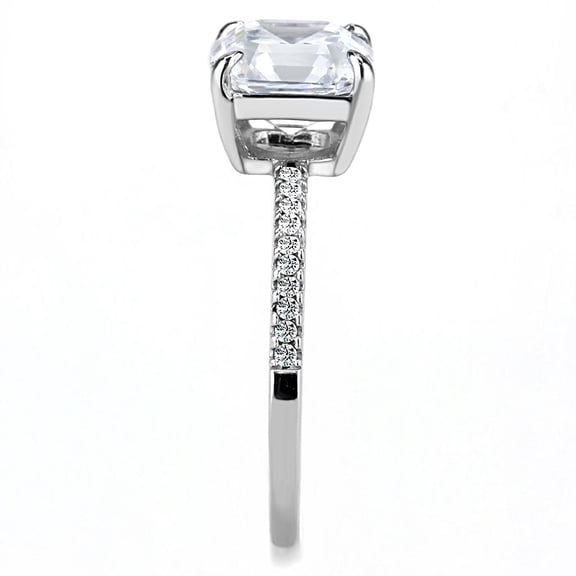 DA008 - High polished (no plating) Stainless Steel Ring with Cubic in Clear