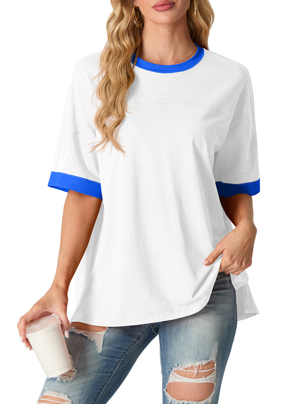 JWD Women's Comfort Colors Short Sleeve Round Neck Tee Top, White, Size L